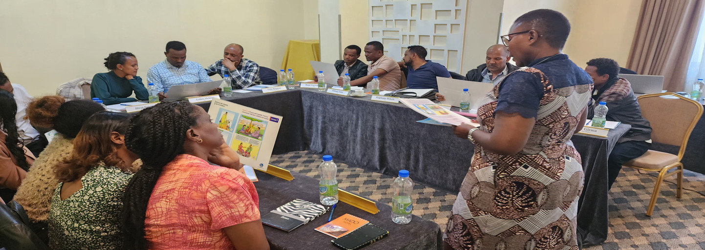 CTP trainer leading a discussion on 50years and 3months activity in module one of PfR among save the flower cluster and SOS staff, Ethiopia  